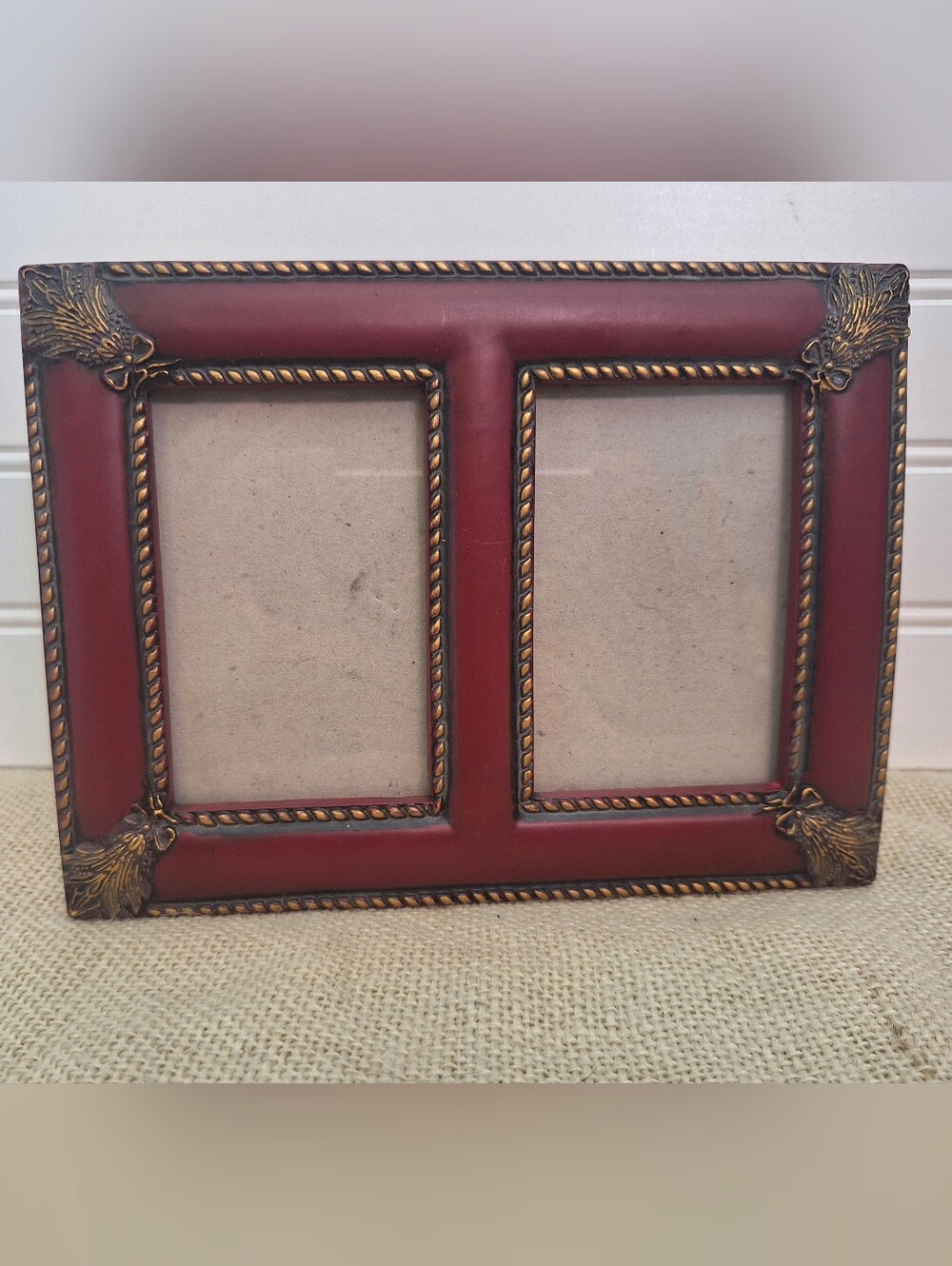 Red/Burgundy And Gold Embossed Double Picture Frame, 2.5x3.5 Weston Gallery
